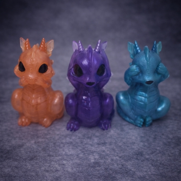 Hand Crafted Other - Handmade Resin Colorful Dragon Figurine Set